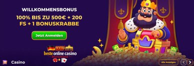 Royal Game Casino Willkommensbonus mit 100 % bis 500 € und 200 Freispielen für Online Slots